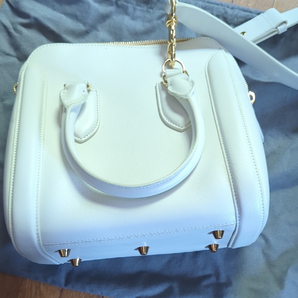 Alexander McQueen White Satchel with Gold Accents